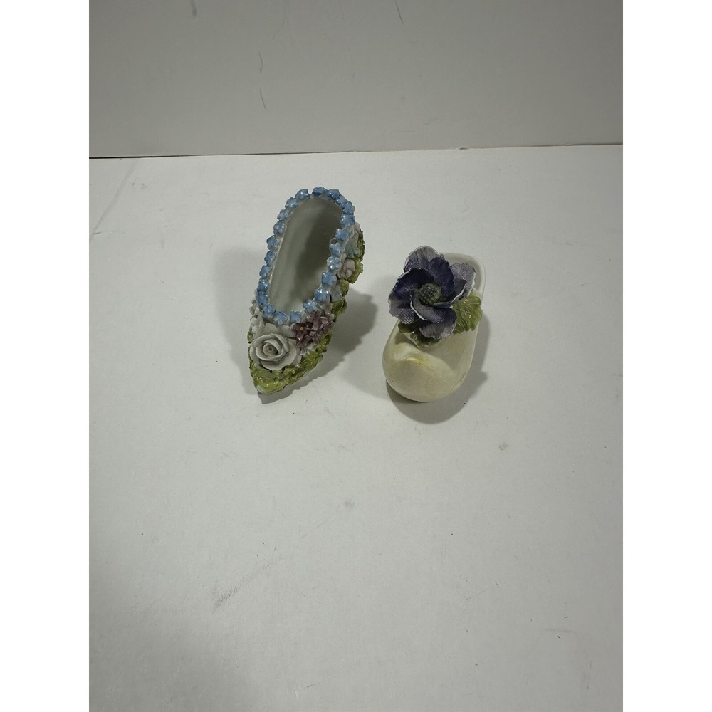 Porcelain Shoes Flower Figurines set of 2 - GERMAN ELFINWARE, Stratforshire Shoe